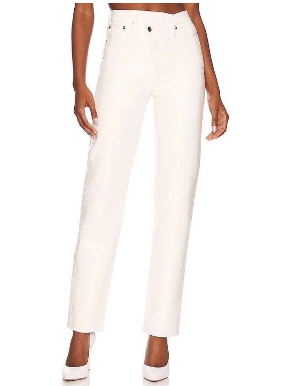NWT AGOLDE Criss Cross Straight Recycled Leather Pants Lace/Ivory Size 28
